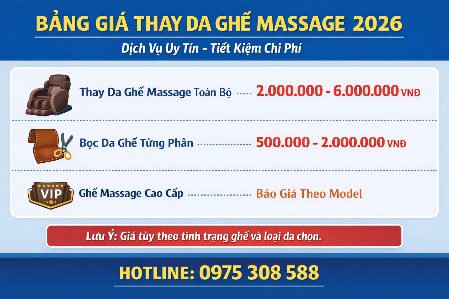 bảng giá thay da ghế massage tại nhà mới nhất
