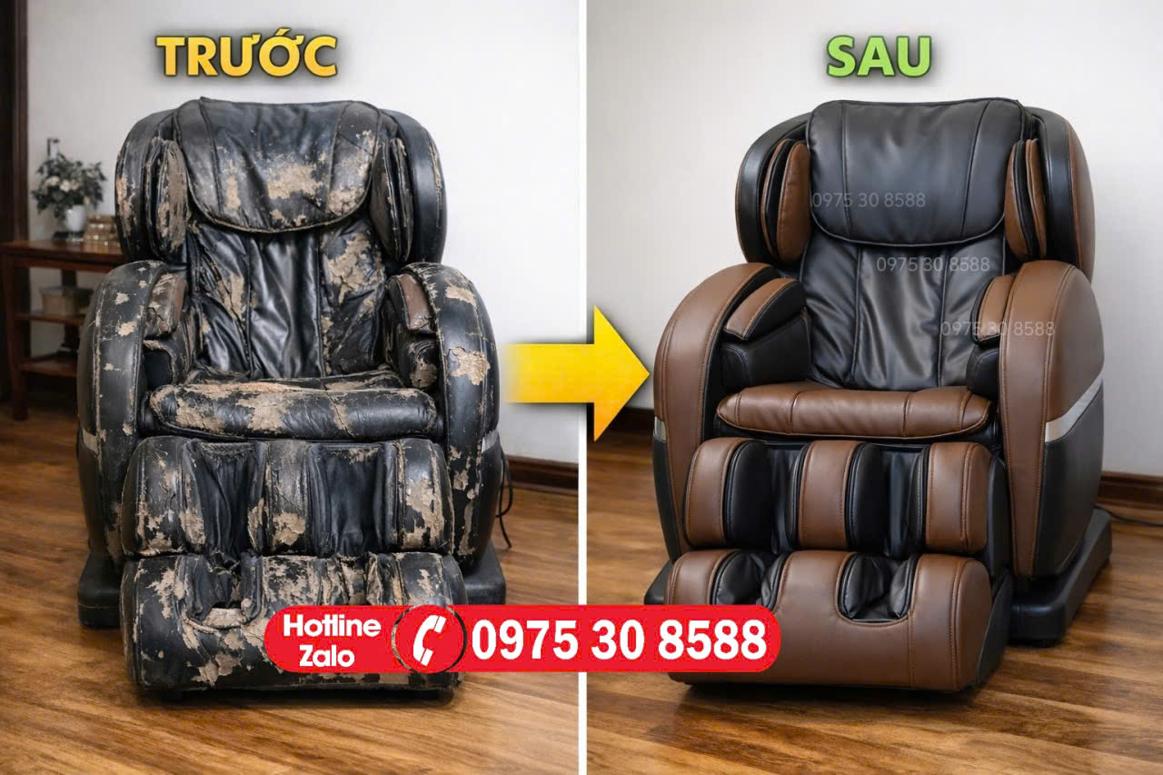 Địa chỉ bọc da ghế massage uy tín tại Hà Nội, hình ảnh trước và sau thực tế
