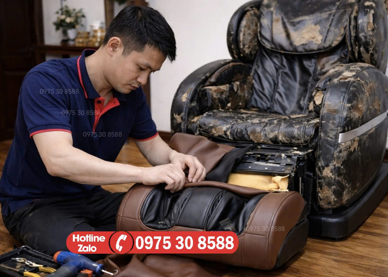 Địa chỉ bọc da ghế massage xử lý ghế bong tróc nặng