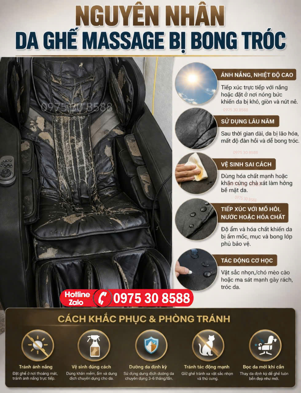 nguyên nhân chính khiến da ghế massage bị bong tróc